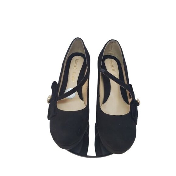 Vittorio D' Firenze Black Suede Bow with Rhinestone Charm Stilettos Platform - Picture 4 of 9